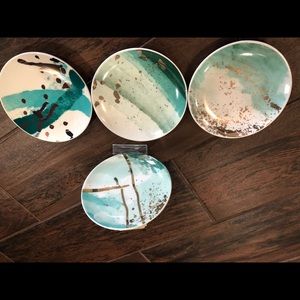 Nordstrom green modern cocktail plate set NWT